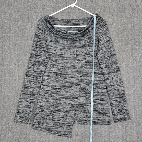 Kenar Sweater Womens Small Black Gray Heather Asymmetrical Hem Faux Wrap Top - Picture 3 of 8